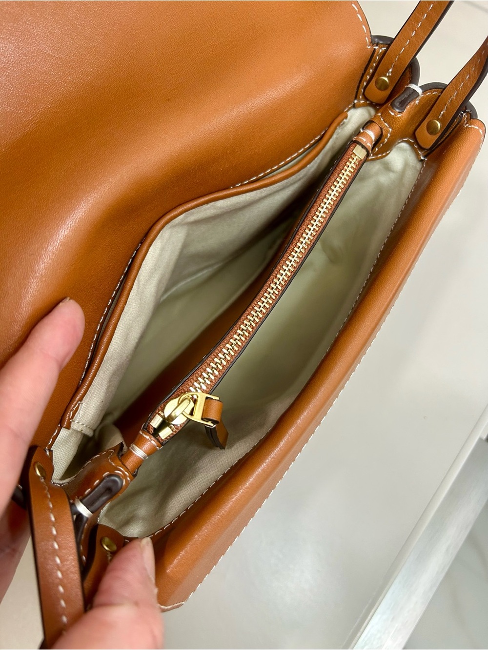 Authentic Tory Burch Miller Crossbody Aged Camello Leather Tassel Flap Bag Purse - Picture 11 of 16